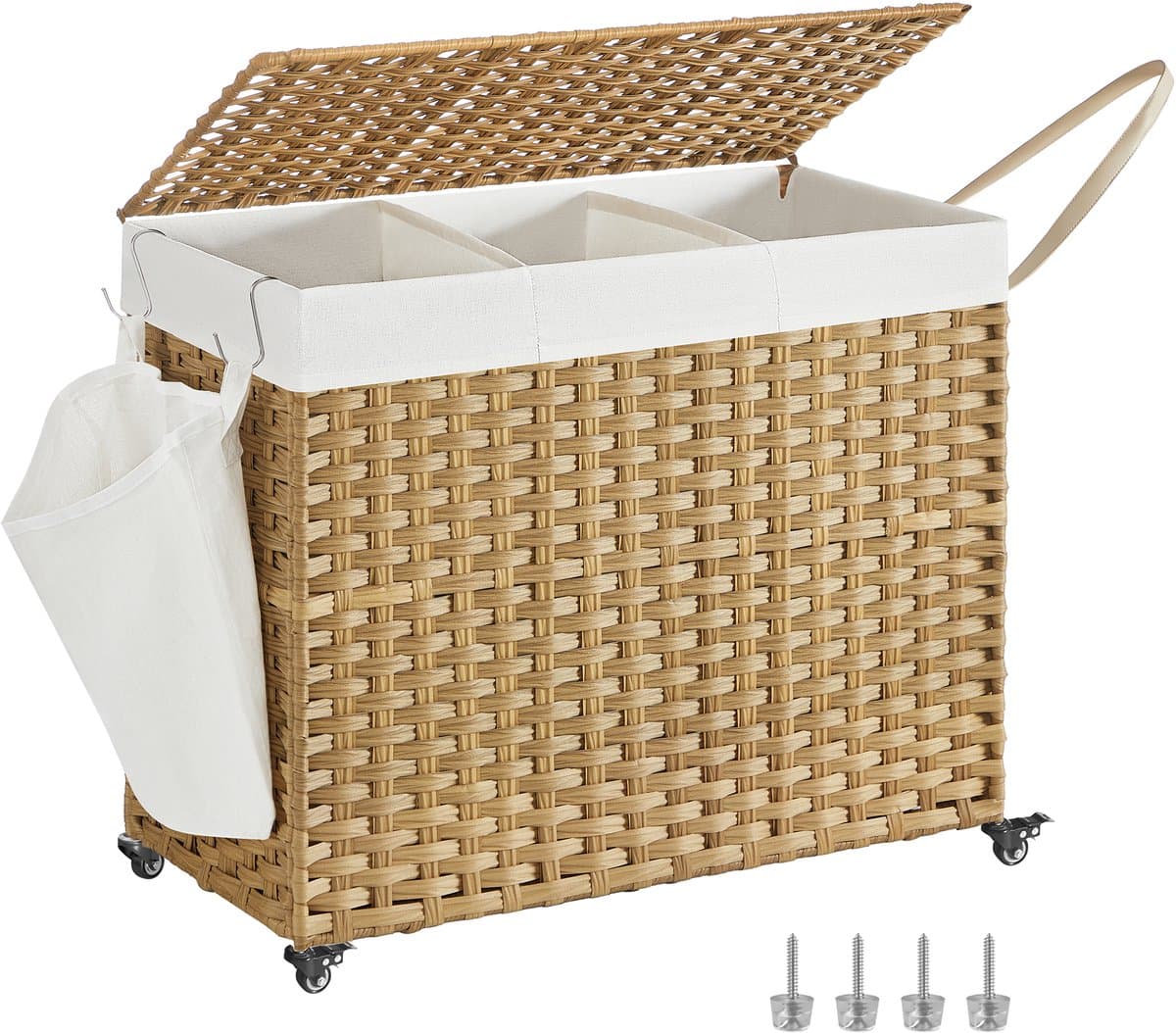 SONGMICS - Wasmand - Wasmand met Deksel - 3 Compartimenten - Met Wielen en Verwijderbare Waszak — afbeelding 1