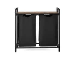 VASAGLE - Wasmand met 2 Compartimenten - 2 Uitneembare Tassen - Metalen Frame - Met Plank