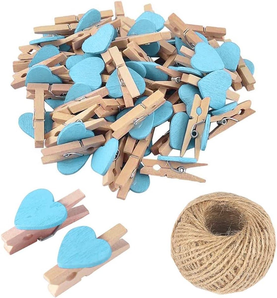 100 Mini Houten Wasknijpers met Hartjes - Kleine Fotoclips voor Decoratie en Knutselen — afbeelding 1