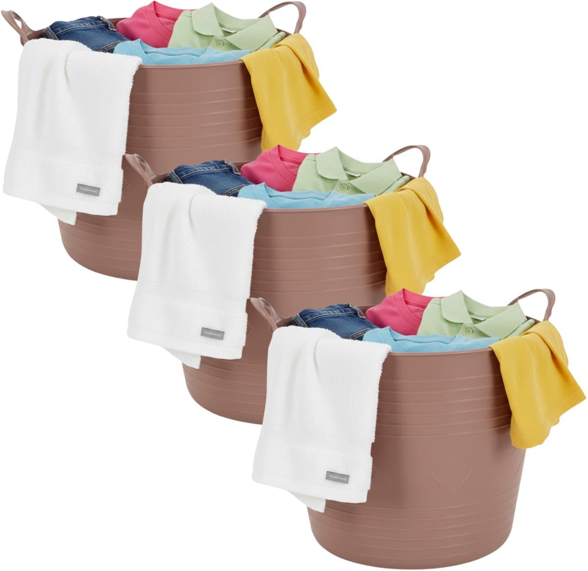 Excellent houseware flexibele wasmand - 3x - oudroze - 27 liter - kunststof - 42 x 40 x 35 cm — afbeelding 1