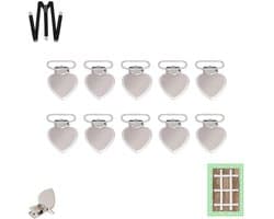 10 stuks - Hartvormige clips - Metalen clips - Zilverkleurige beddengoedclips - Lakenshouders - Antislip dekbedclips - Knutselclips - Geschikt voor bedbumpers, slabbetjes, kledingaccessoires en het maken van speenkettingen
