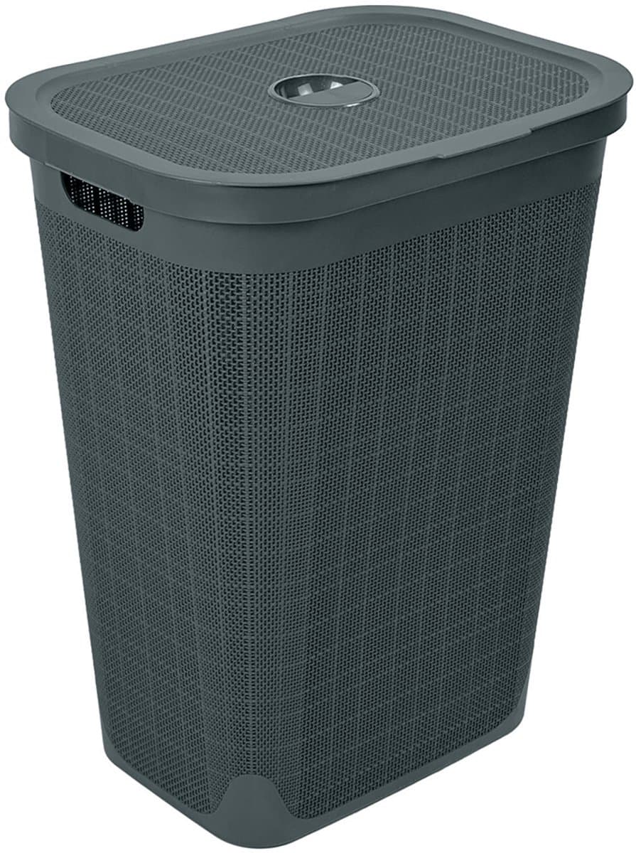 Wasmand 'Hessian' met deksel - 60 Liter - Box - Antraciet - Ventilatie — afbeelding 1