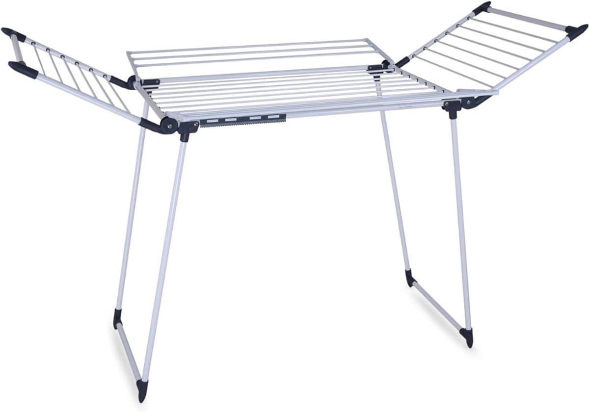 MKSS® Droogmolen met Voet voor Camping & Thuis - Wasrek Staand - Droogrek Inklapbaar - Zwart + Wit — afbeelding 1
