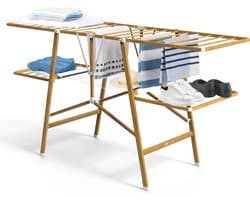 Staand Droogrek 20m Roestvrij Staal Drooglengte - Inklapbaar - Imitatie Hout Design