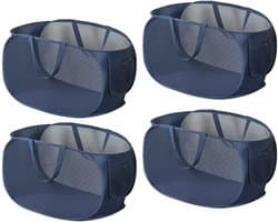Opvouwbare wasmand, wasverzamelaar, opbergmand, 4 stuks mesh-manden, inklapbaar, lichte draagbare grote containers, opslag met handgreep, zijvak voor wasgoed, speelgoed (donkerblauw)