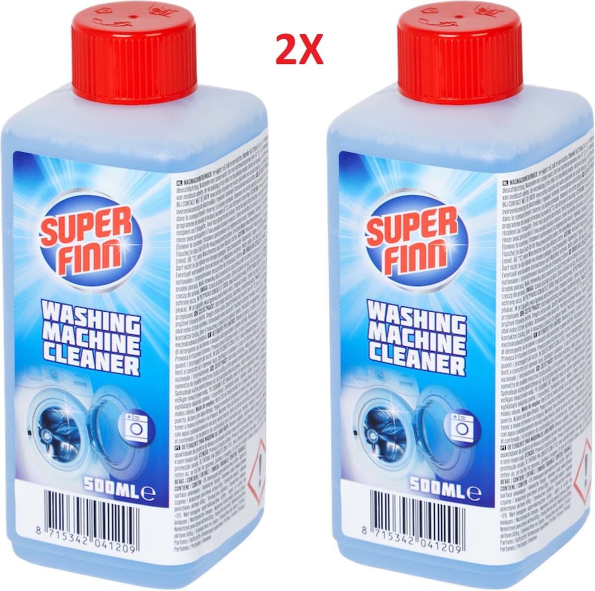 Super Finn Wasmachine Reiniger 2 x 500ml | Wasmachine Schoonmaakmiddel | Verwijdert Vet - Kalk En Nare Luchtjes | Frisse Geur — afbeelding 1