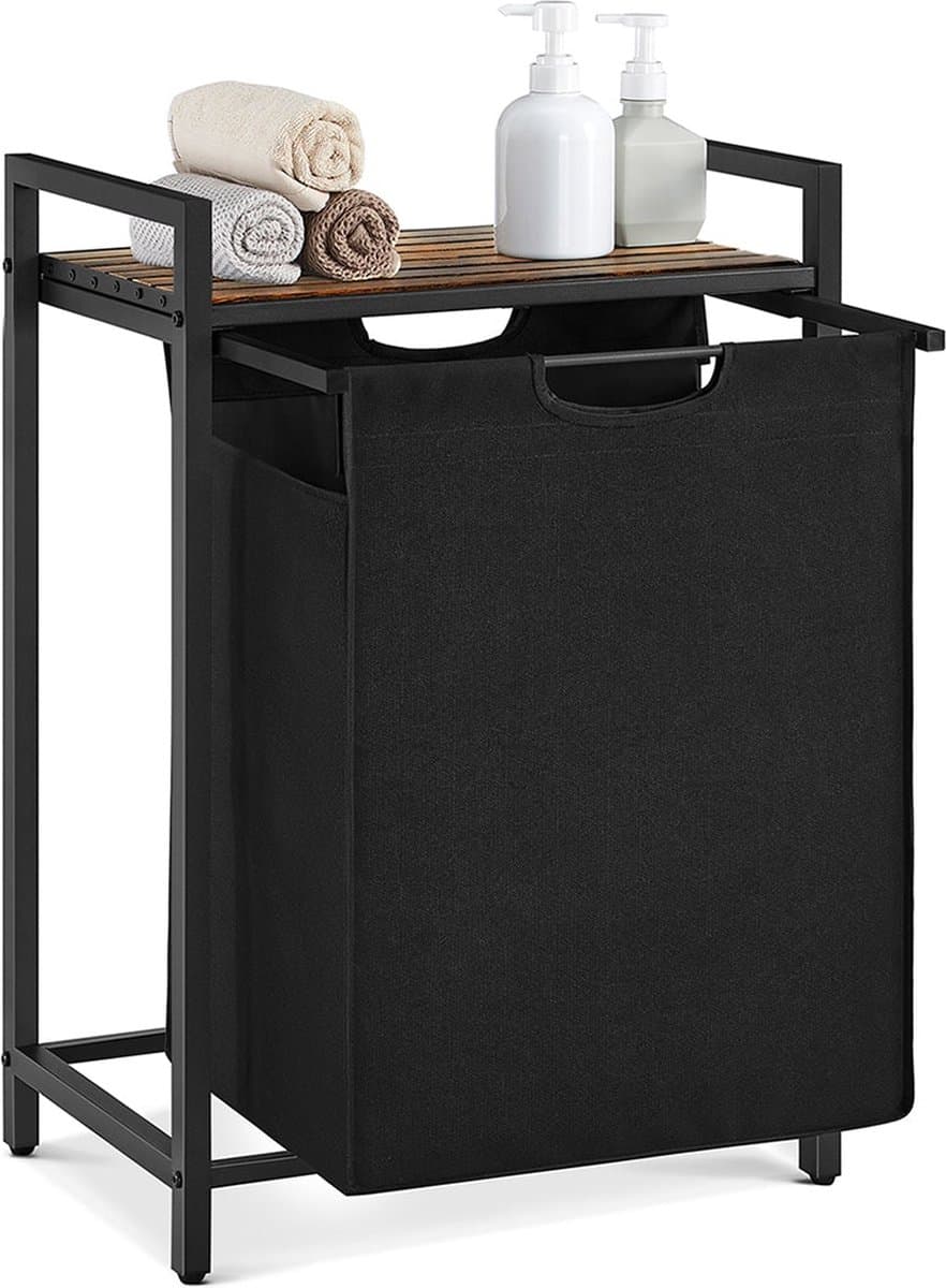 Vasagle - Wasmand met plank - 65 liter - 50 x 33 x 72 cm - in vintage bruin-zwart — afbeelding 1