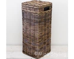 MigoStyling - Wasmand - Smal - Rotan - Riet - Brown - Met deksel - 30 x 30 x H70 cm