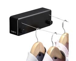 ENISTO® Waslijn - Uittrekbare waslijn - Dubbele lijn - 8,4 meter (2 x 4,2 meter) - Zwart - Alternatief droogrek - Wanddroogrek - Waslijndraad uittrekbaar - Roldrooglijn - Wasdraad - Ruimtebesparend - Met of Zonder boren