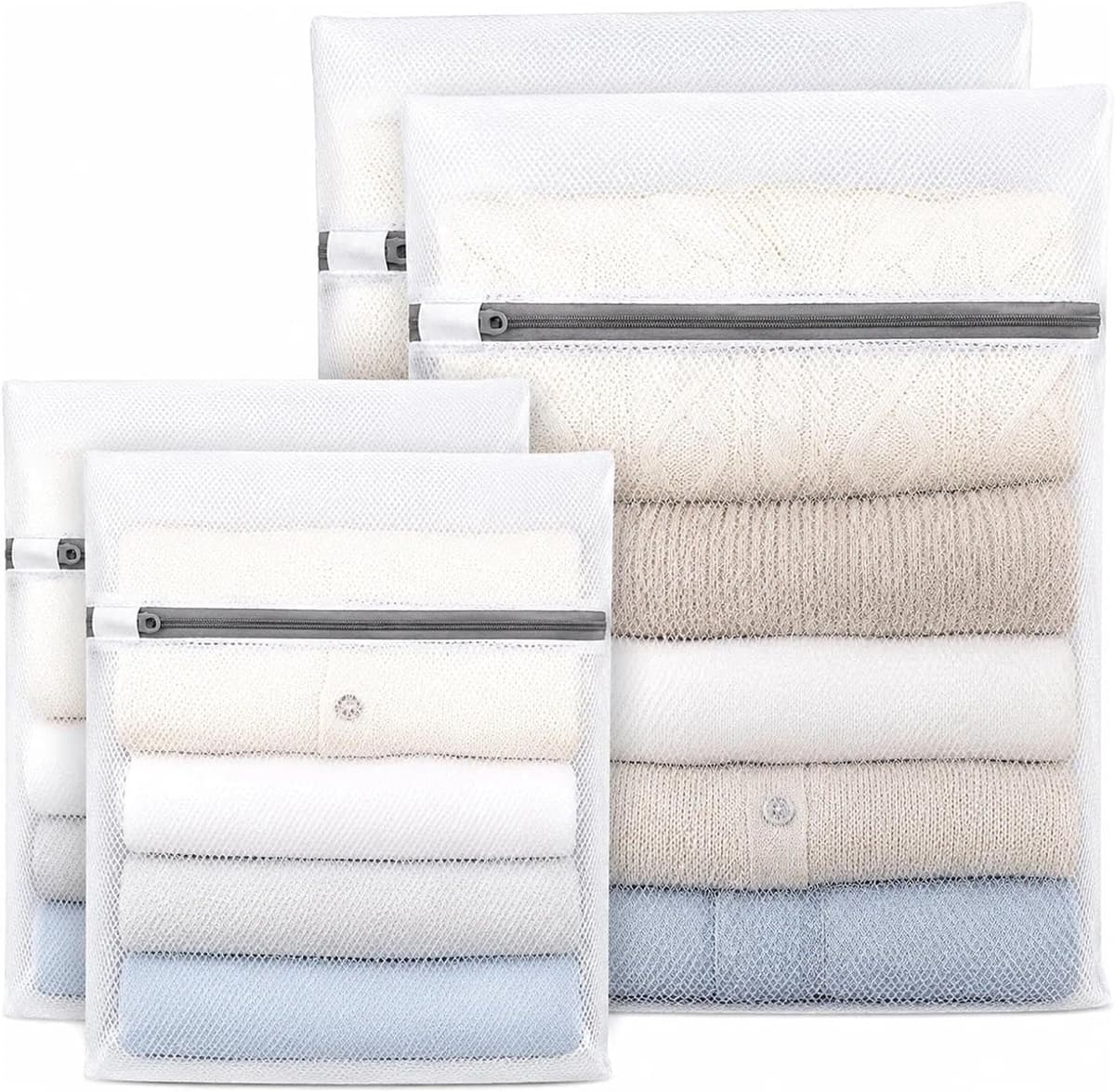 Wasnetten Set - Grijs - 20 x 30 cm en 30 x 40 cm - Fijnmazige Waszakken met Rits - Voor Delicate Kleding — afbeelding 1
