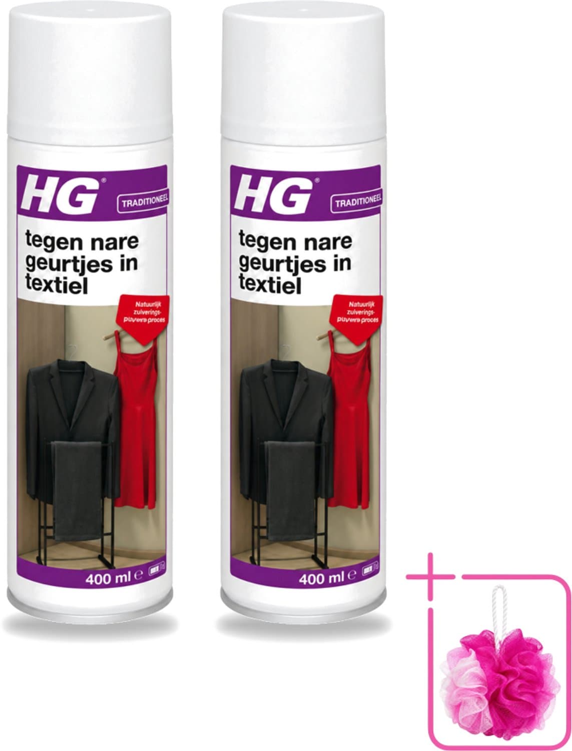 2 x HG - Tegen Nare Geurtjes In Textiel - Natuurlijk Zuiveringsproces - Veilig Voor Alle Textiel - 400 ml - Bulkverpakking - Geurverwijdering textiel - Douchemop - Stankmoleculen oplossen — afbeelding 1