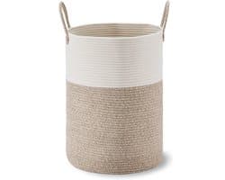 Decoratieve Gevlochten Katoenen Touwmand - 50L Hoge Wasmand, Dekenmand voor de Woonkamer, Opbergmand voor Speelgoed, Handdoeken, Plaids en Kussens - 38x52 cm