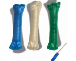 30 m koordset met stalen kern - waterdicht en corrosiebestendig - voor camping en tuin (2 stuks à 15 m)