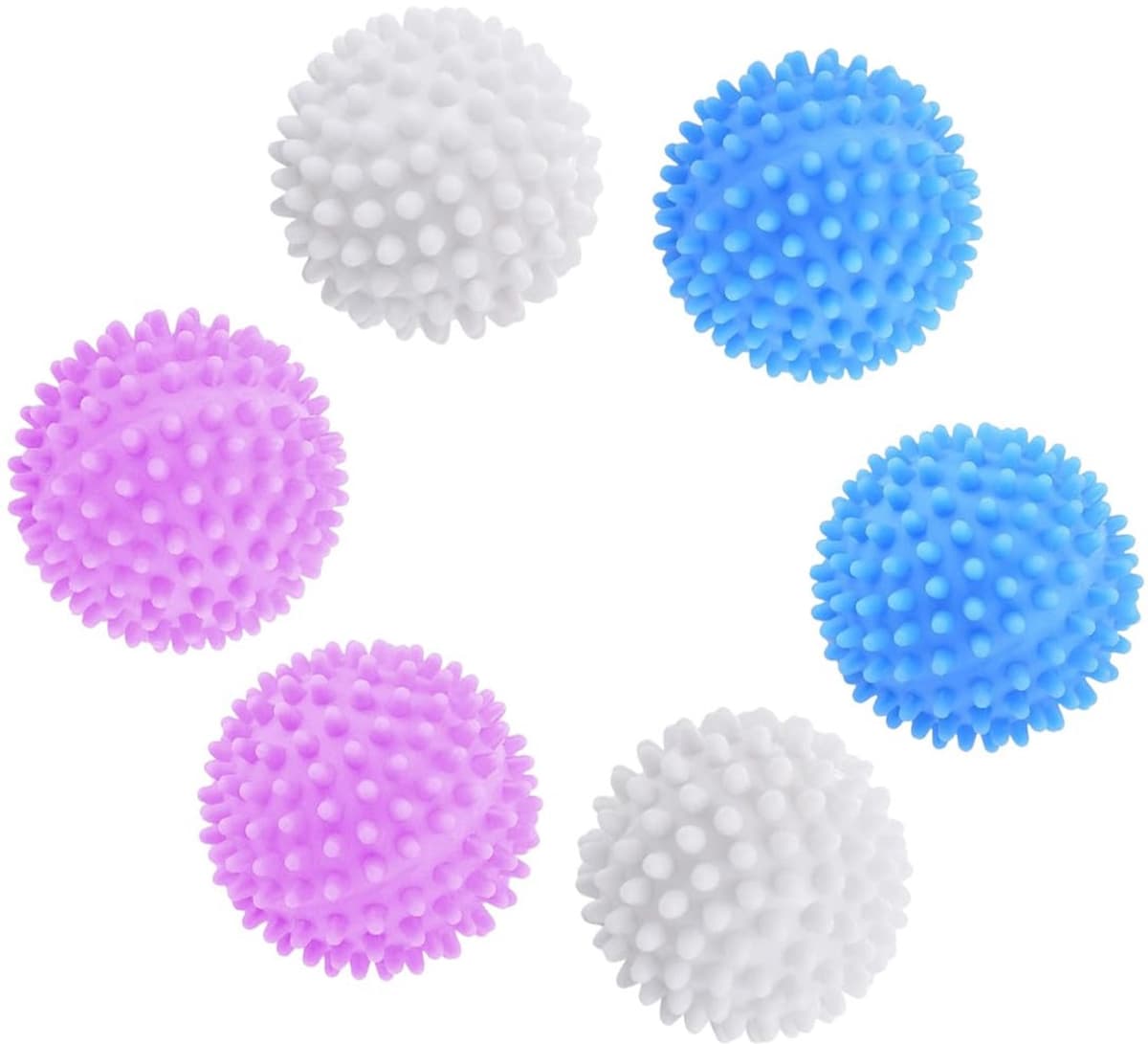 Drogerballen van kunststof, 6 stuks wasballen voor zachte kleding in wasmachine en droger, wit/blauw/roze, 4 cm — afbeelding 1