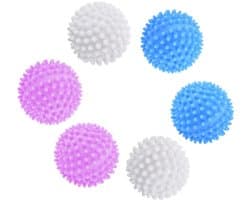 Drogerballen van kunststof, 6 stuks wasballen voor zachte kleding in wasmachine en droger, wit/blauw/roze, 4 cm