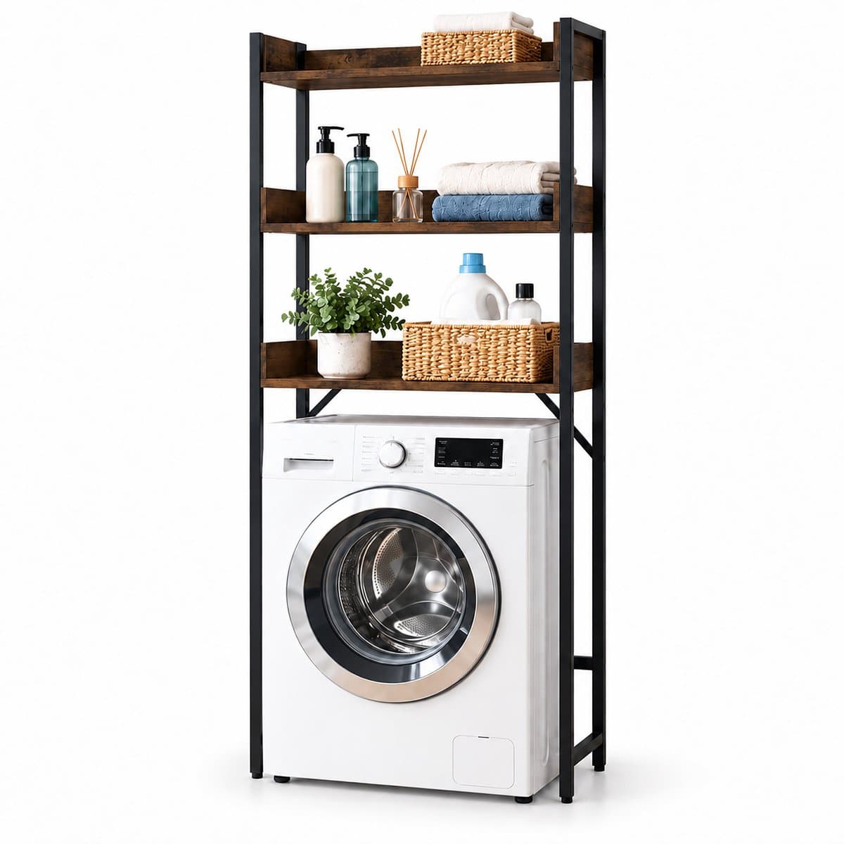 Wasmachine kast - 166x63x25 cm - bruin-zwart — afbeelding 1