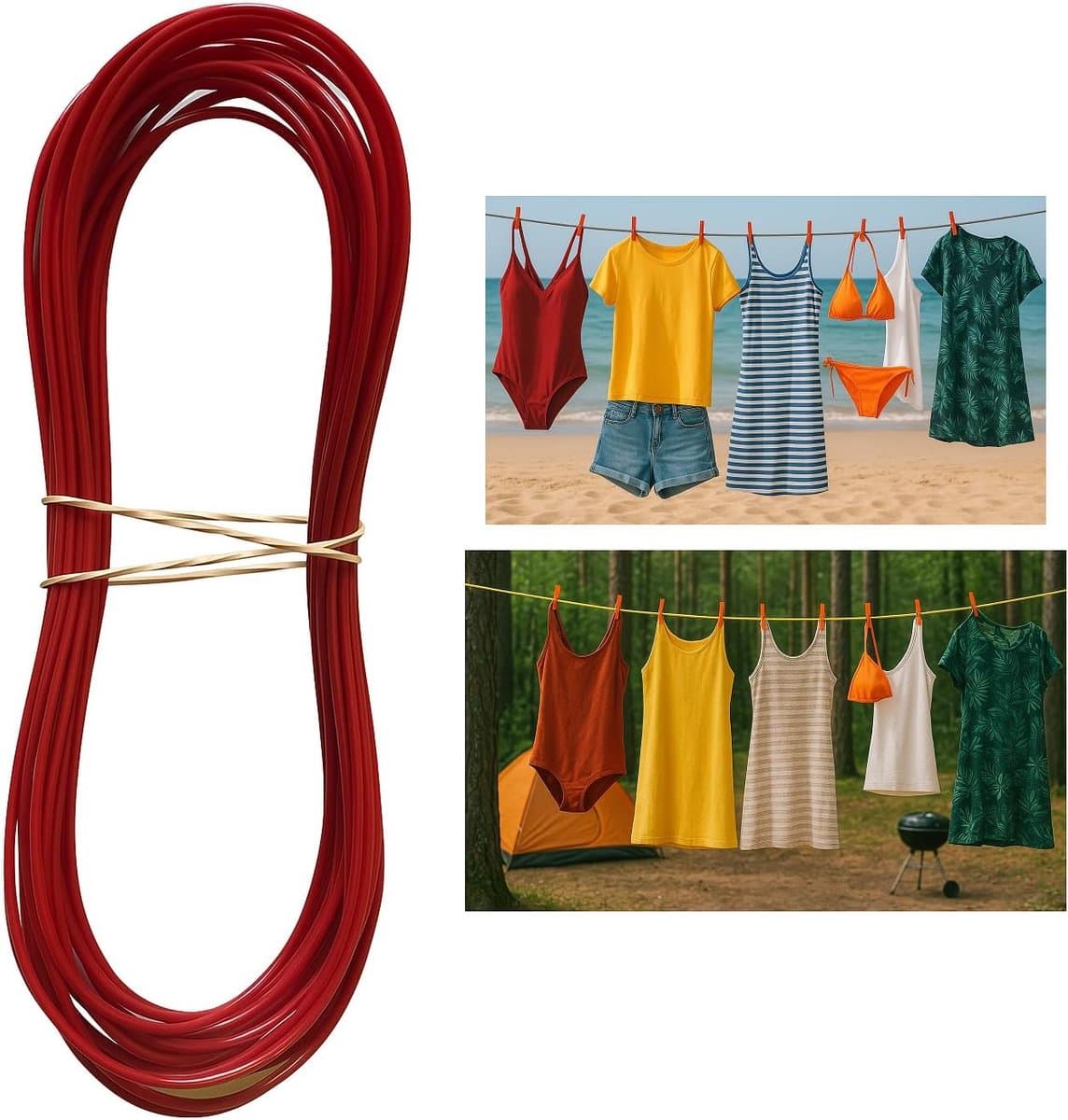 Waslijn 2 mm extra sterk met stalen kern en pvc-ommanteling, perfect voor huis, tuin, camping (rood, 2000 cm) — afbeelding 1