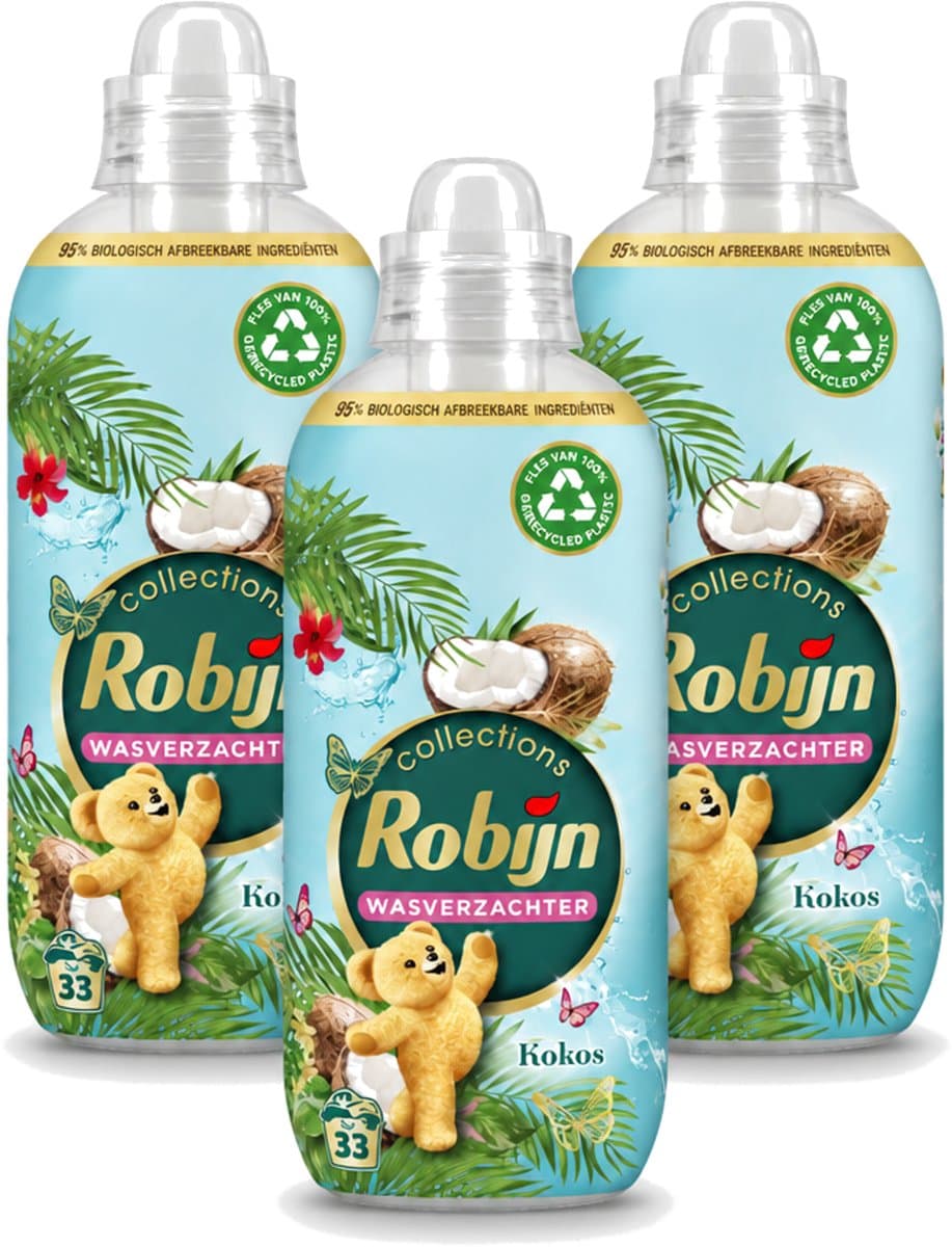 3 x Robijn - Kokos Sensation - Wasverzachter - Tropische Geur - 33 Wasbeurten - 825 ml - Voordeelverpakking - 3 stuks — afbeelding 1