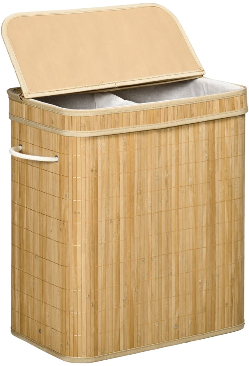 Wasmand 54,2 x 35,2 x 59,5 cm, Naturel, Bamboe, Wasbox, Wasmand met Deksel, Wassorteerder, Opvouwbare Wasmand, 90 Liter Inhoud, Uitneembare Binnenzak, Twee Draaggrepen, Ruimtebesparend Ontwerp, Voor Badkamer, Wasruimte en Slaapkamer — afbeelding 1