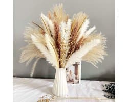 Gras, kunstbloemen, set van 90 stuks, gedroogde planten, boeketarrangement, 100% natuurlijke driedbloemen voor boho-decoratie, woonkamer en vazen