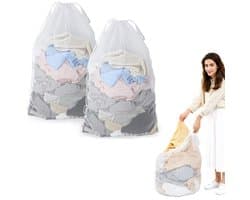 2 stuks waszakken van mesh met trekkoord en handvatten - 50×60cm waszakken van mesh - Duurzame tassen voor delicate kleding - Stevige waszakken van mesh - Geschikt voor wasmachines, reizen, kleding, speelgoedopslag — afbeelding 1