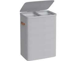 SONGMICS Wasmand, 170 L Vuile wasmand, 2 compartimenten, eenvoudige montage, met deksel en handgrepen, uitneembare binnenzakken, 56 x 40 x 75 cm, duifgrijs LCB813G01 — afbeelding 1