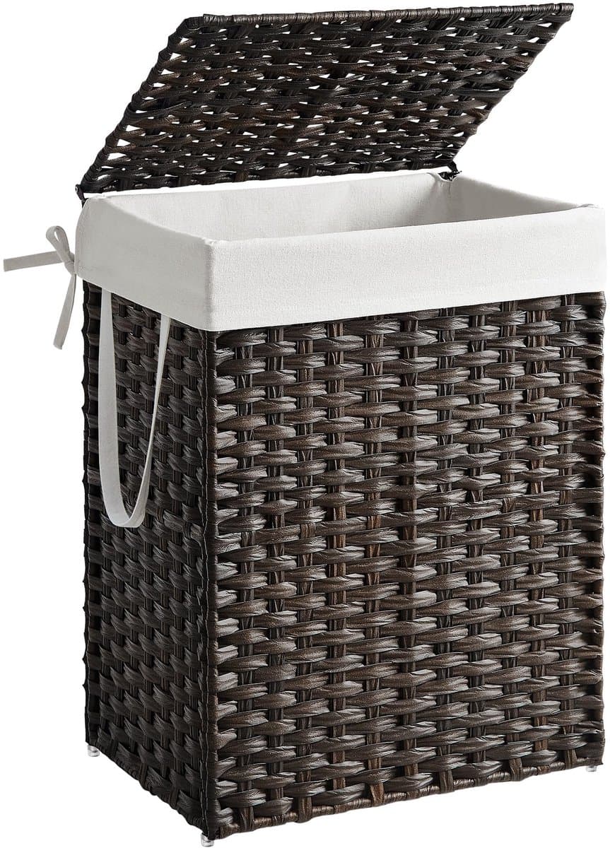 Unyqoos® Grote opvouwbare wasmand van synthetisch rotan met deksel en handgrepen — afbeelding 1