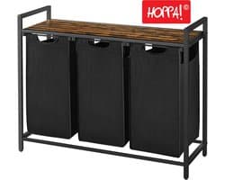 Hoppa! Wasmand - 3 Vakken - Vintage Bruin-Zwart - Inclusief Uitschuifbare Waszakken - 92,5 x 33 x 72 cm (B x D x H) — afbeelding 1
