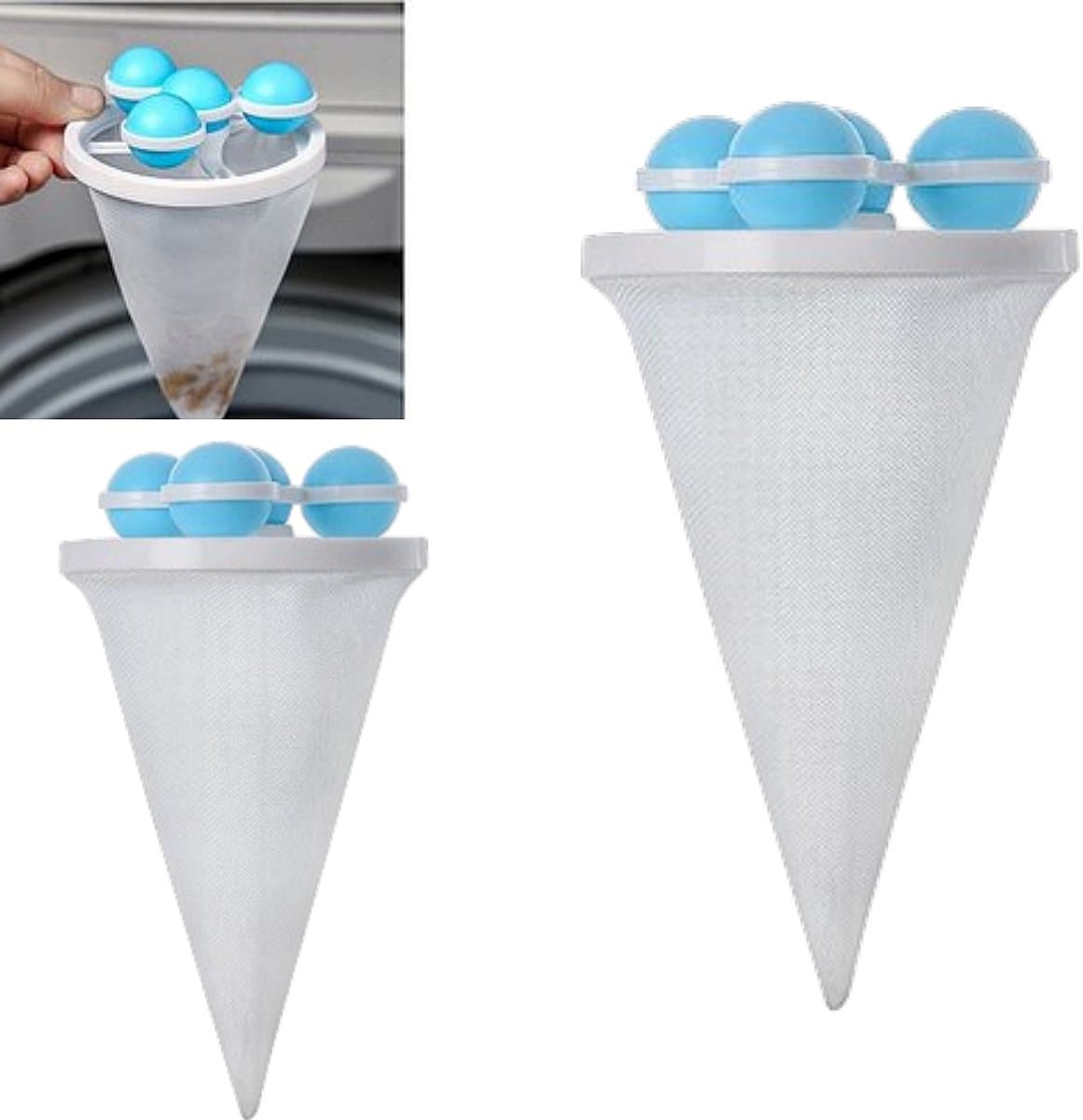 2 stuks wasmachinehaaropvangfilter - Herbruikbaar ontwerp - Wasmachinehaarzak - Filterzak voor pluisjes en schilfers - 17,5*9,2 cm - Geschikt voor het filteren van haar en schilfers in wasmachines - Blauw. — afbeelding 1