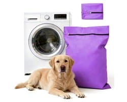 Waszakken voor huisdieren - Waszakken van twill polyester - Grote waszakken met rits - Voorkomt dat waszakken verstopt raken door dierenhaar - Waszakken voor huisdierendekens - Geweldig voor honden en katten (70x80cm) - Paars-L