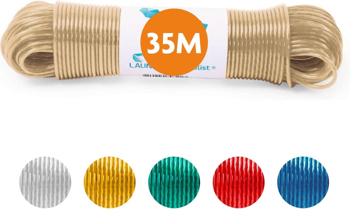 LaundrySpecialist Waslijn - Waslijndraad - Wasdraad - Waslijndraad met stalen kern - 35 meter met stalen kern - Transparant — afbeelding 1