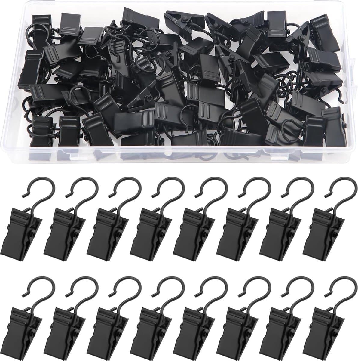 50 Stuks Gordijnclips Metalen Ophanghaken, Gordijnclips met Haken, Gordijnhangers Clips, voor Slaapkamer, Badkamer, Huisdecoratie, Zwart — afbeelding 1