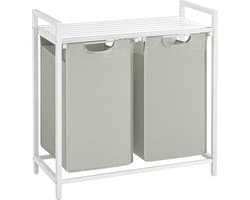 Wasmand 2 vakken – uitschuifbare wassorteerder met plank - 73 x 33 x 72 cm – metaal - Wit
