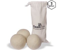CleanBee® Drogerballen XXL 3 stuks in handig katoenen bewaarzakje - Wasverzachter - Duurzaam - Droogballen - Wasbol - Dryer balls - Ecologisch - 100% wol — afbeelding 1