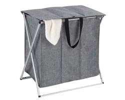 Wenko trio wasmand met deksel 118 liter - Grijs - Sorteervakken
