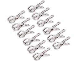 SnelShoppen - 12pcs Strandhanddoek Klemmen, Rvs Windbestendige Clips, Sterke Grip voor Kleding en Wasgoed, 8.5cm, Perfect voor Camping en Tuin