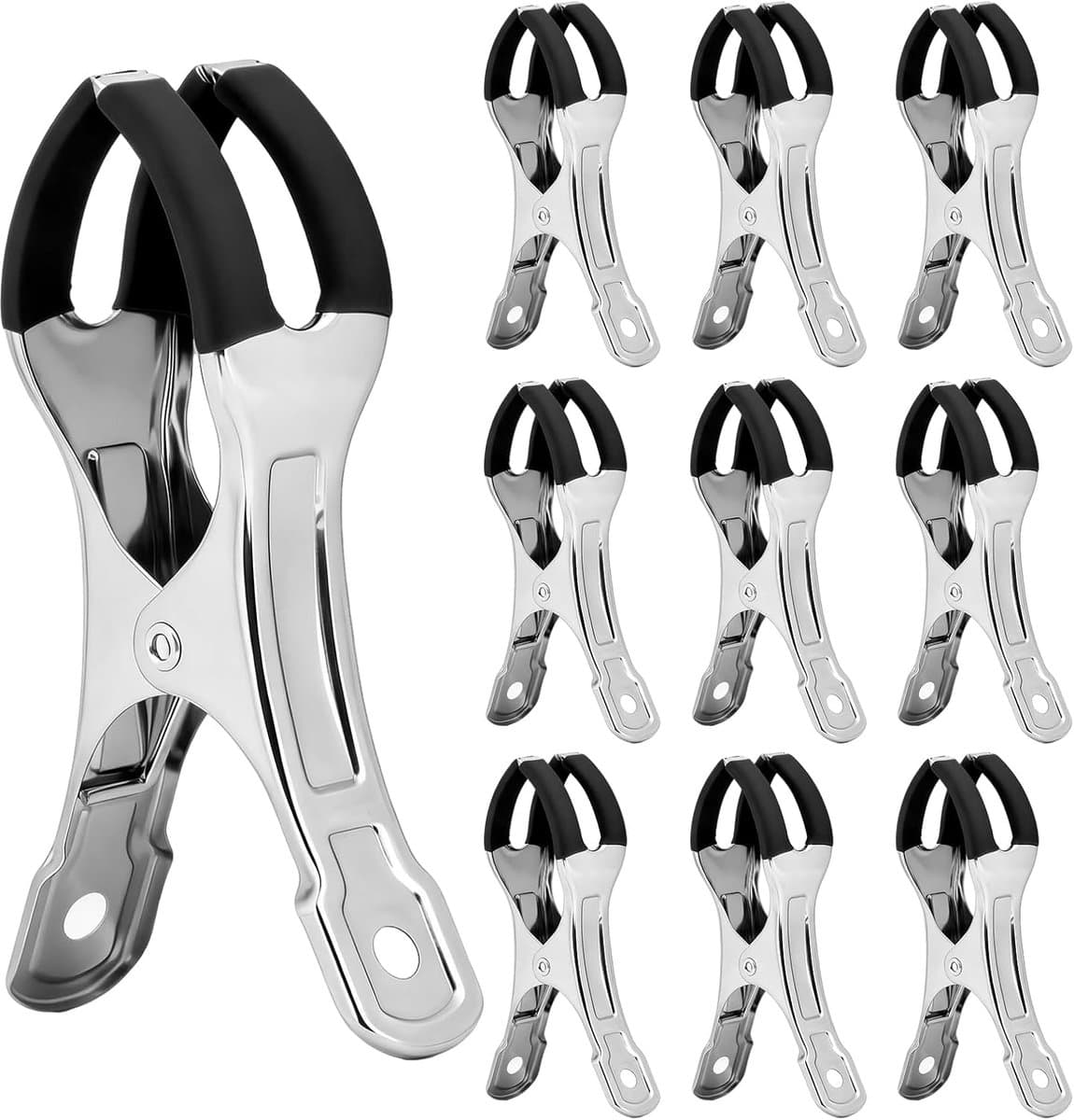 10-pack - Wasknijpers - Metalen veerklemmen - Meubelklemmen - Windbestendige, sterke klemmen - Multifunctioneel - Roestvrij staal - Geschikt voor waslijnen buiten, strandstoelen, tafelkleden en kleding - 11*2,4*5,8 cm - Zwart — afbeelding 1