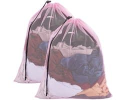 Solidchoice - 2 Stuks Mesh Waszakken met Trekkoord 62x49 cm