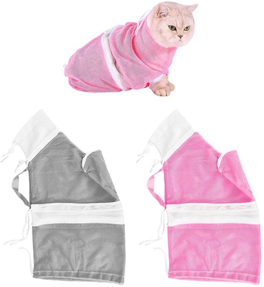 Waszakken Set van 2 - Verstelbare Opvangzak - Kattentoiletaccessoires - Netstof - Luchtdoorlatend - Afmetingen 60 x 32 cm - Kattenwaszak — afbeelding 1