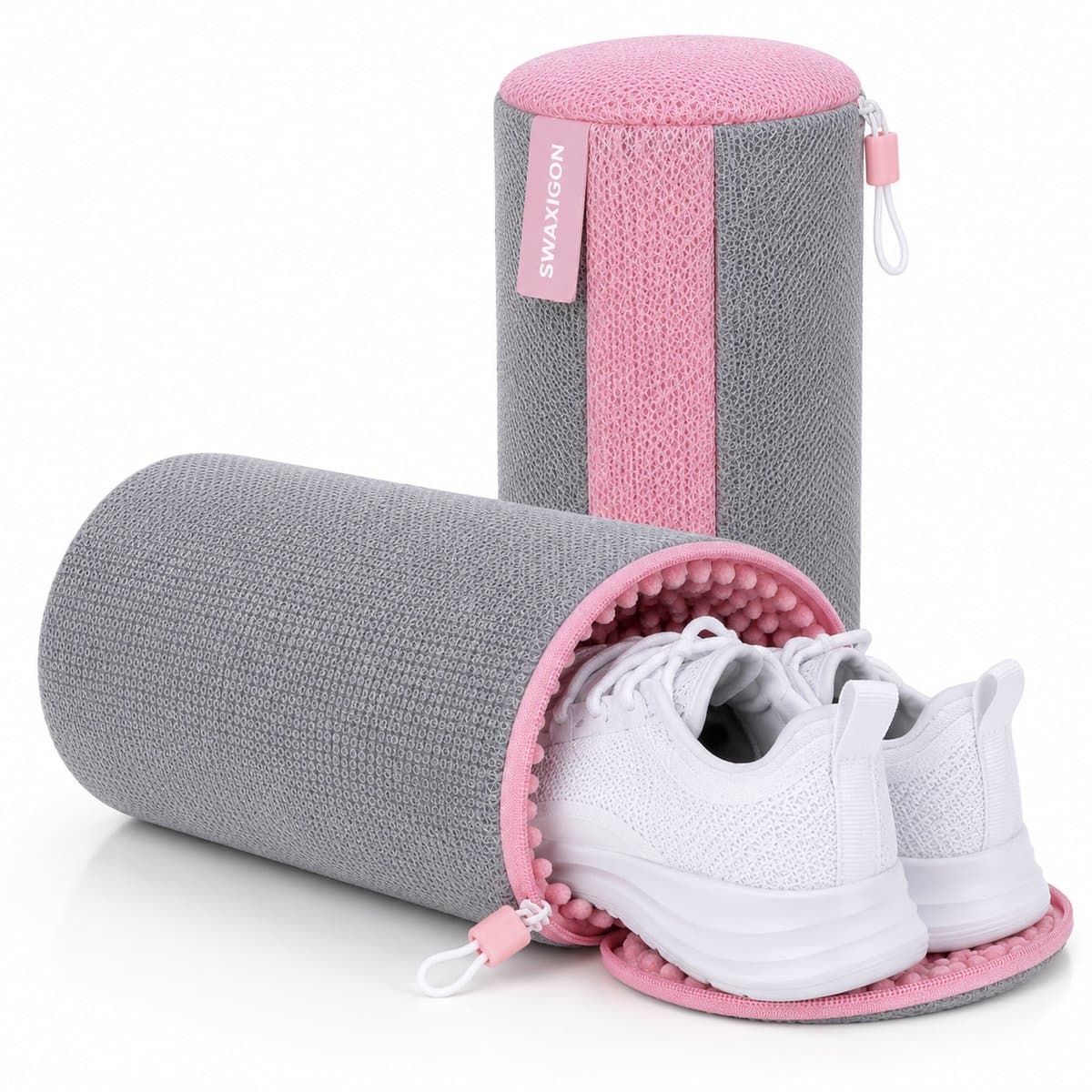 Schoenwaszak - Waszak voor schoenen - Herbruikbaar - Wasmachine&Droger - voor Sneakers en Tennisschoenen- Grijs/Pink — afbeelding 1