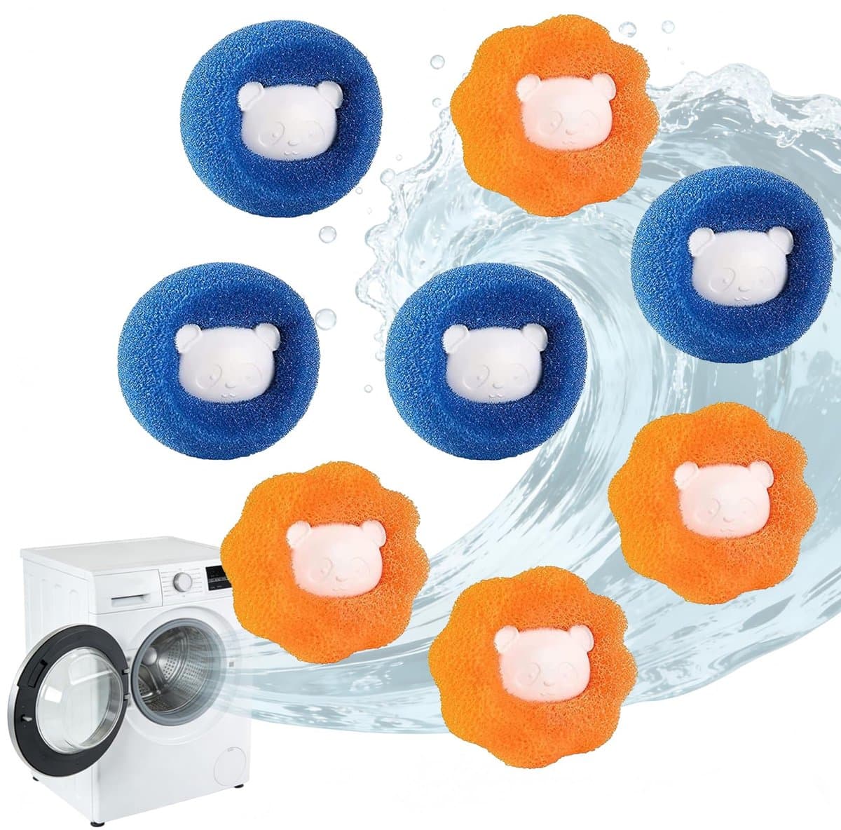 Namajunas - Drogerballen 8 stuks - Berenpatroon - Blauw - Oranje - Haarvanger Wasbollen - Anti Haar Droogballen - Wasballen Pluizenverwijderaar Huisdieren Wasmachine Pluis Wasbol - Herbruikbaar — afbeelding 1
