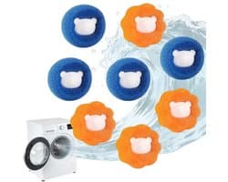 Namajunas - Drogerballen 8 stuks - Berenpatroon - Blauw - Oranje - Haarvanger Wasbollen - Anti Haar Droogballen - Wasballen Pluizenverwijderaar Huisdieren Wasmachine Pluis Wasbol - Herbruikbaar