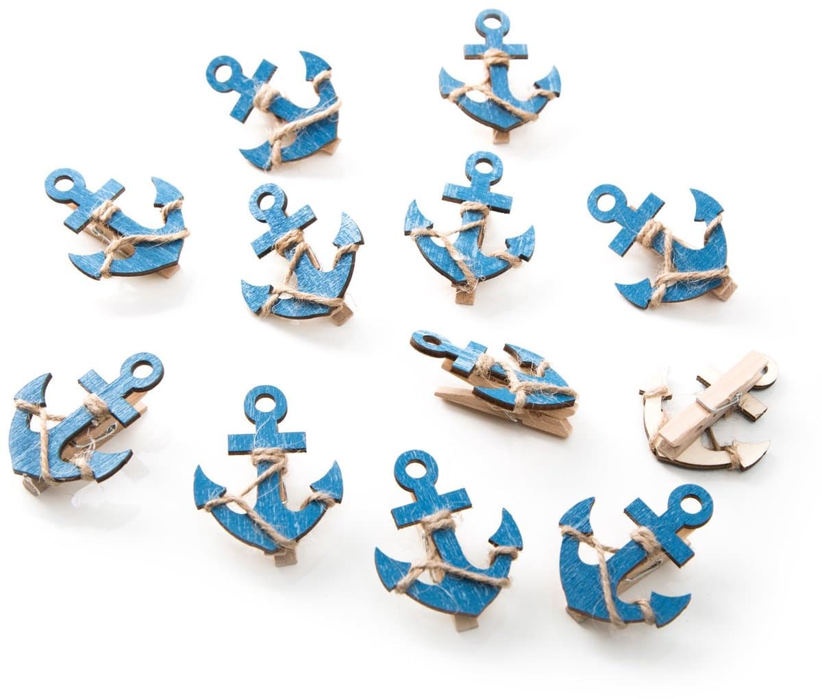12 stuks kleine blauw-witte scheepsankers decoratieve klemmen 5,5 x 4,5 cm ... decoratieve klemmen houten klemmen mini-wasknijpers als maritieme decoratie voor bruiloft, kinderverjaardag ... — afbeelding 1