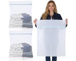 Waszak Groot 60 x 80 cm - Waszakken voor Wasgoed - Wasnetten met Ritssluiting - Witte Waszakken - Set van 2 Stuks - Polyester Materiaal - Wasnet