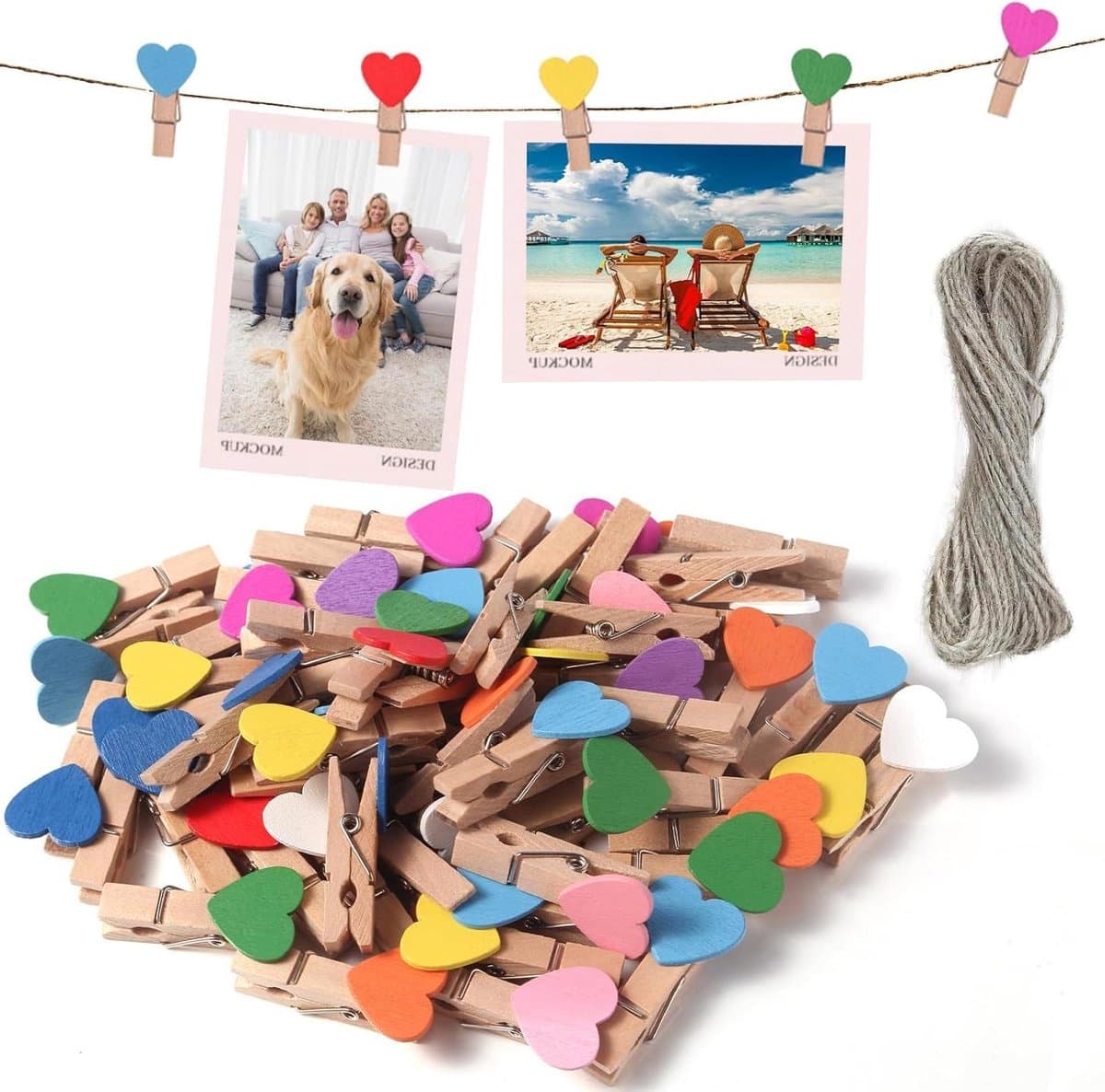 Houten Kledinghangers - Mini Knijpers - Foto's Ophangen - Natuurlijk Hout - 3.5 cm - Houtkleur — afbeelding 1
