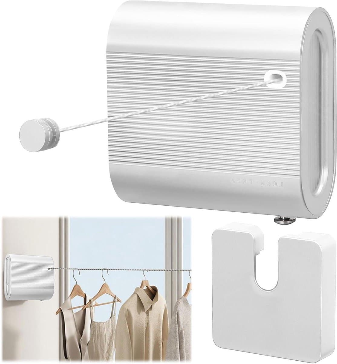Waslijn Uittrekbaar - Intrekbare Waslijn - Kleding Drogen - Anti-doorhang Design - 42 m - Wit — afbeelding 1