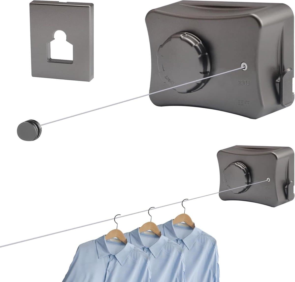 Intrekbare Waslijn - Droogrek Binnen Kledinglijn - Kleding Drogen - Anti-doorzakken Ontwerp - 5.1 Meter - Grijs — afbeelding 1