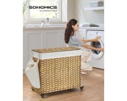 Prime Home Wasmand - Wasmand 3 vakken - Wasmand met deksel - Waszakken - Waszakken voor wasgoed - 140 L - 66 x 33 x 66cm - 30 kg Belastbaarheid