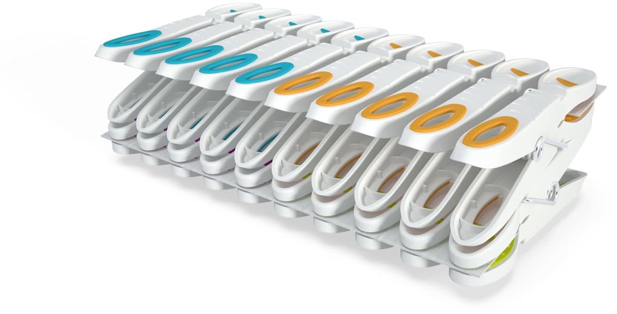 Wasknijpers Soft Grip – wit/kleurrijk – 60 stuks – extra lang en stabiel – kunststof wasknijpers – kleurrijke knijpers – gemaakt in de EU — afbeelding 1