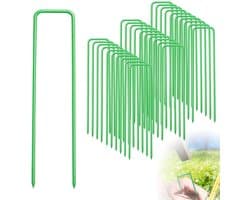 30 stuks grondankers, vloeranker, 15 cm U-vormige nagels, haringen, haringen, stevig, anti-roest bevestigingsanker, grondnagels, voor bevestiging van hekken, kunstgras, camping, tuinvlies (groen 1)